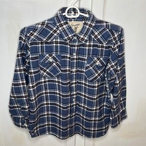 Coastal Boys Size Large Blue Red Navy Plaid Long Sleeve Button Up Flannel